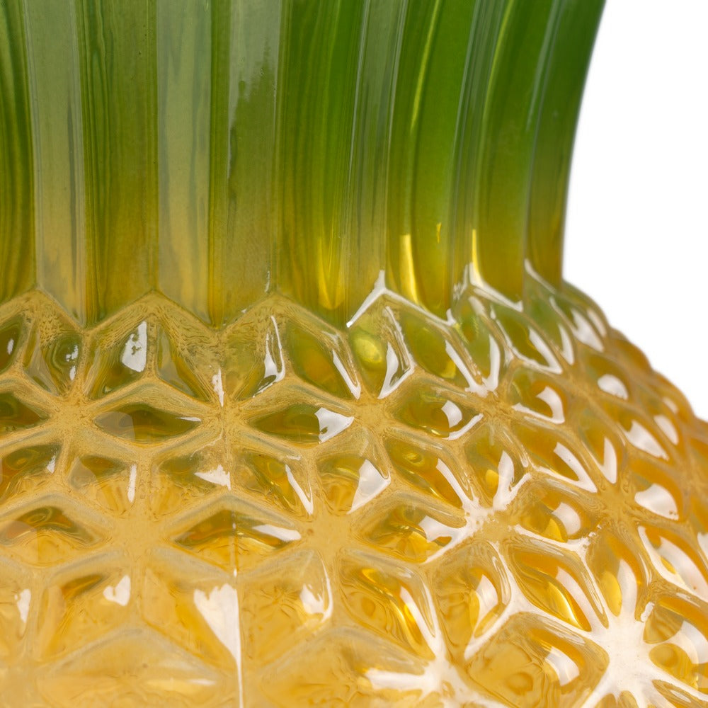 GREEN-YELLOW PINEAPPLE VASE GLASS 20 X 20 X 27.50 CM