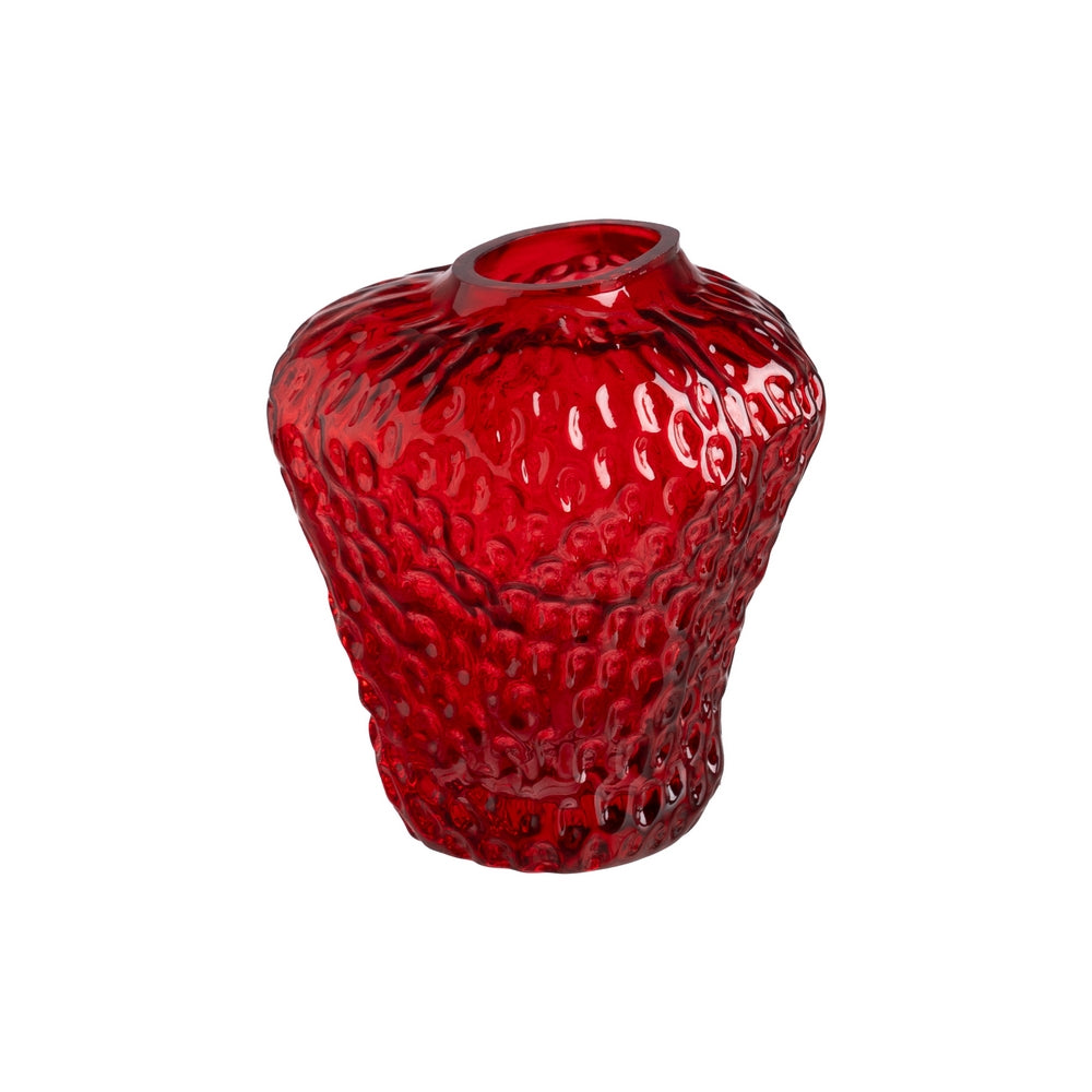 JARRÓN FRESA ROJO CRISTAL DECORACIÓN 16 X 16 X 17 CM