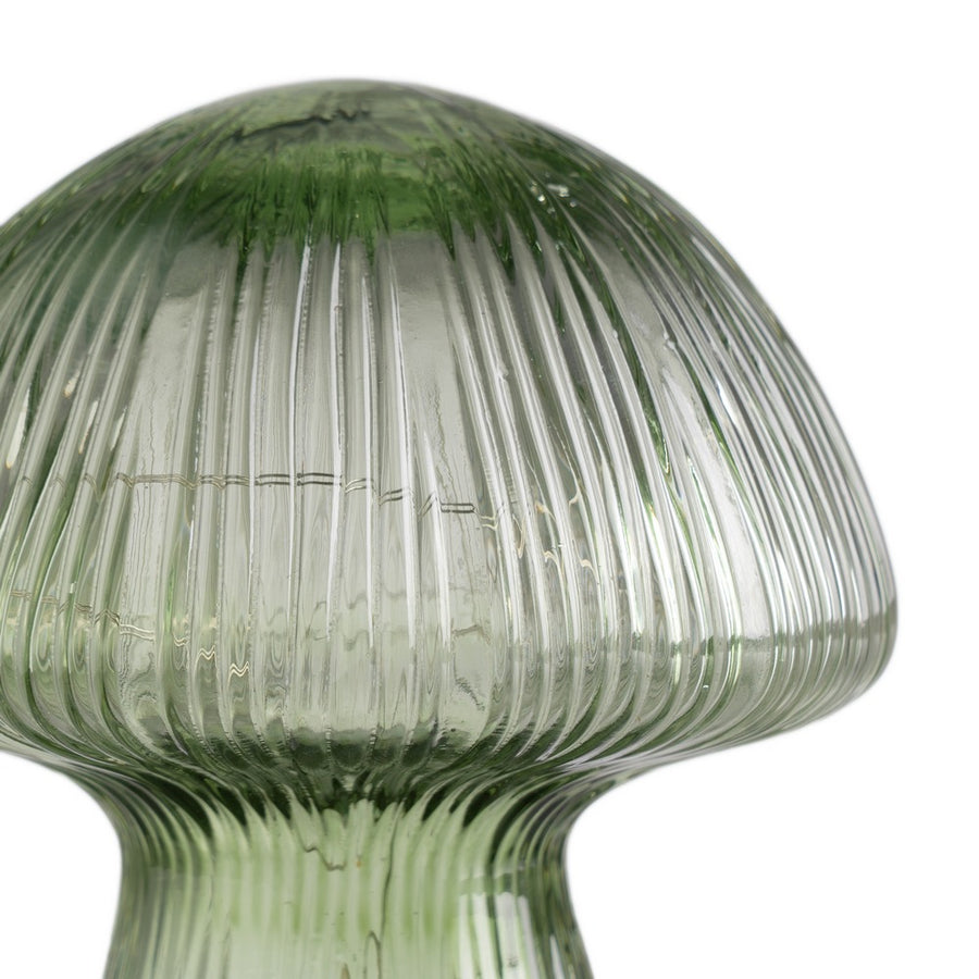 LIGHT-UP FIGURINE GREEN MUSHROOM GLASS 12.50 X 12.50 X 15 CM