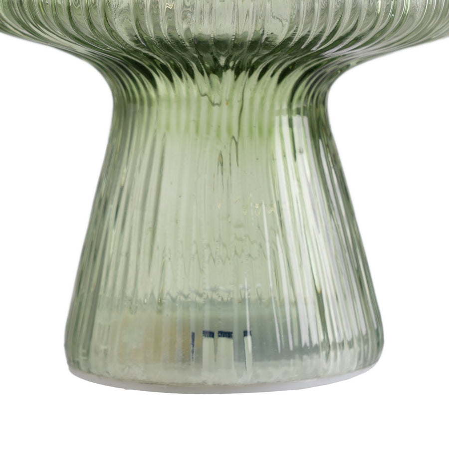 LIGHT-UP FIGURINE GREEN MUSHROOM GLASS 12.50 X 12.50 X 15 CM
