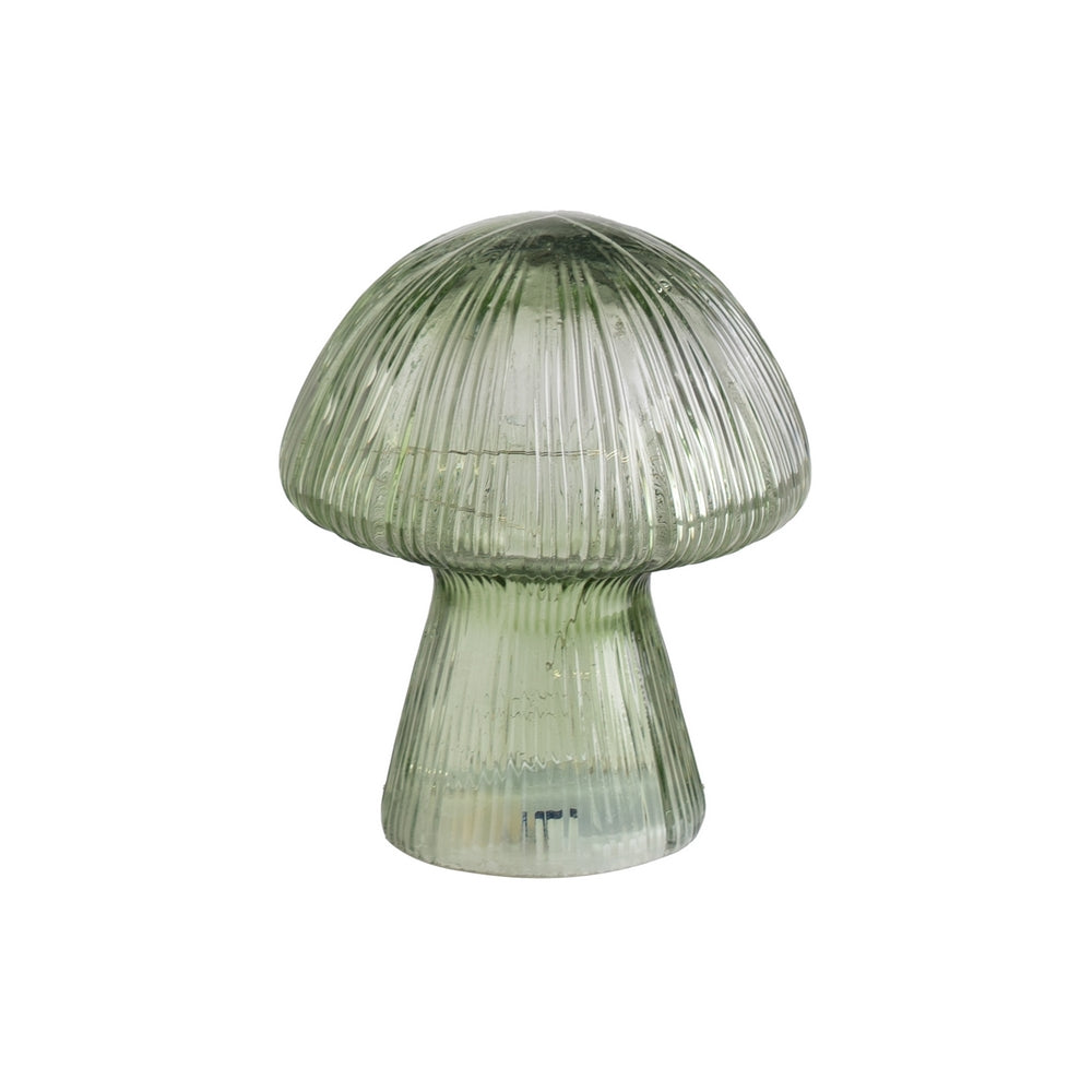 LIGHT-UP FIGURINE GREEN MUSHROOM GLASS 12.50 X 12.50 X 15 CM