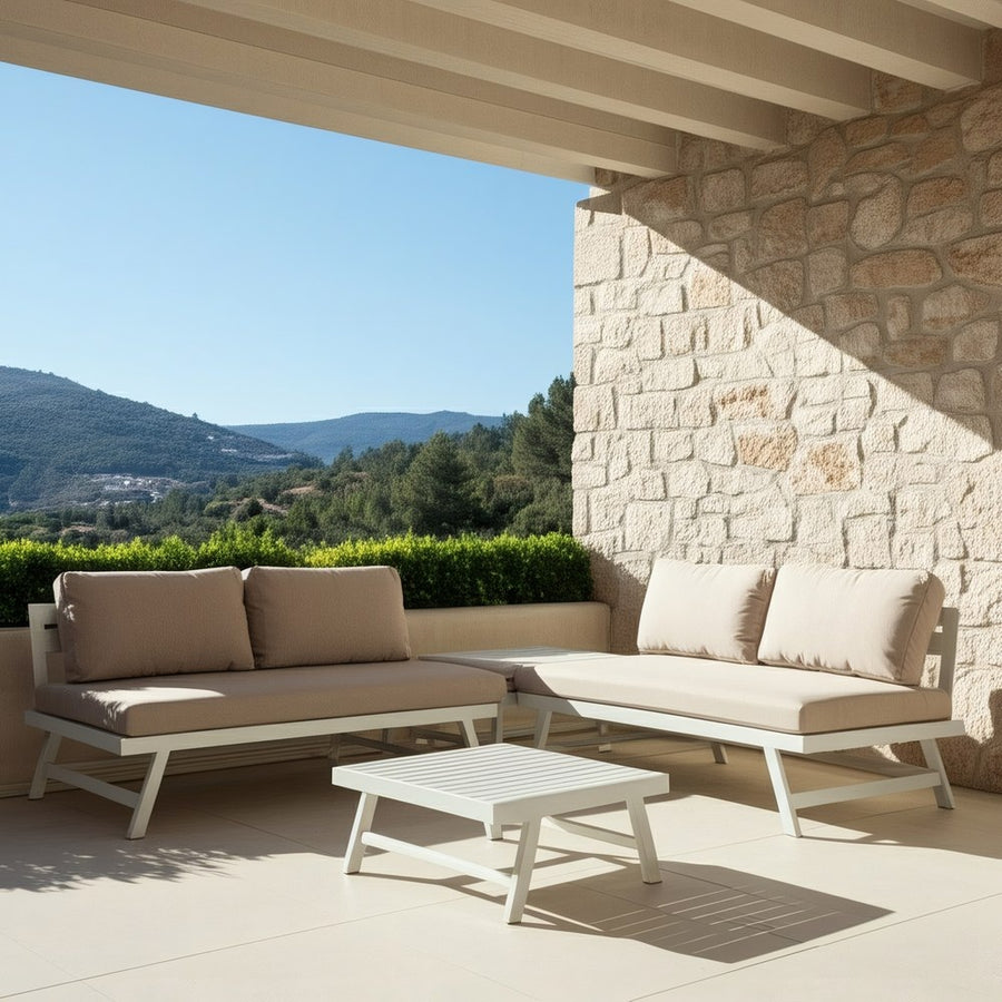BEIGE AND WHITE ALUMINUM GARDEN SET 1 CM