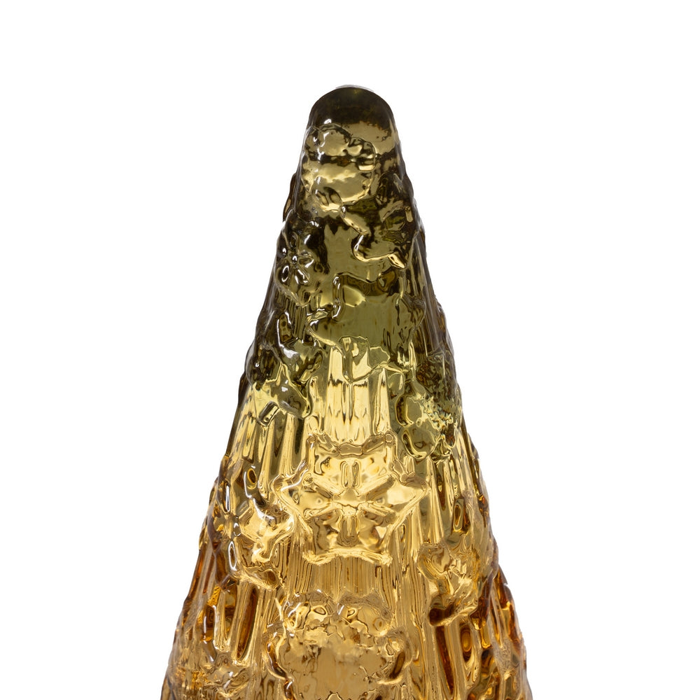 YELLOW RECYCLED GLASS CHRISTMAS TREE 13 X 13 X 34 CM