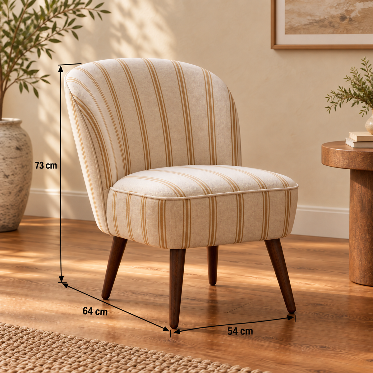 Sillón rayas miel madera de caucho — ficha de medidas