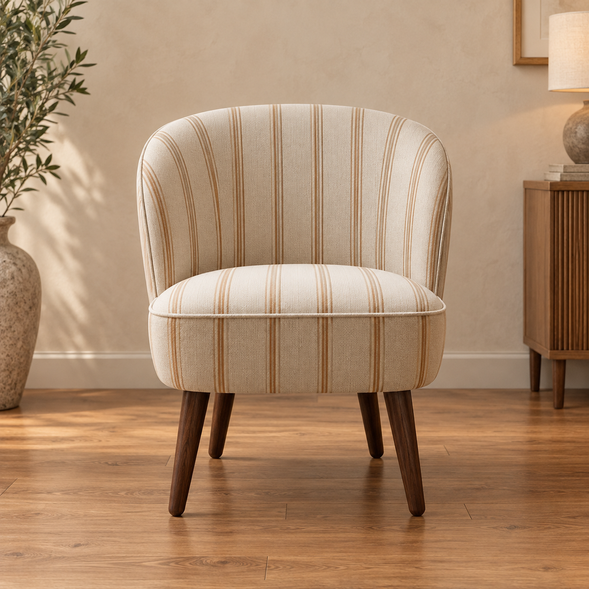 Sillón rayas miel madera de caucho — vista frontal