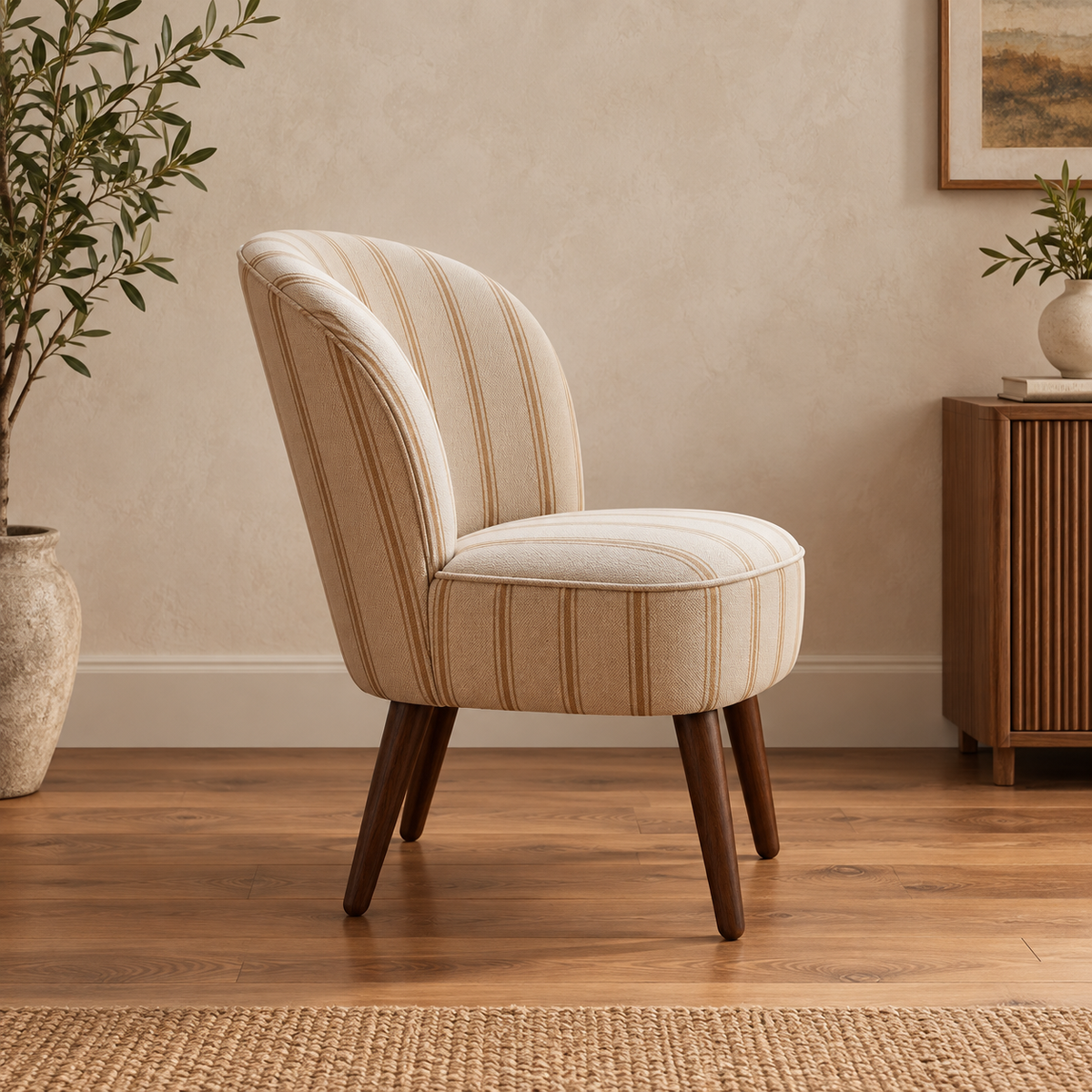 Sillón rayas miel madera de caucho — vista lateral
