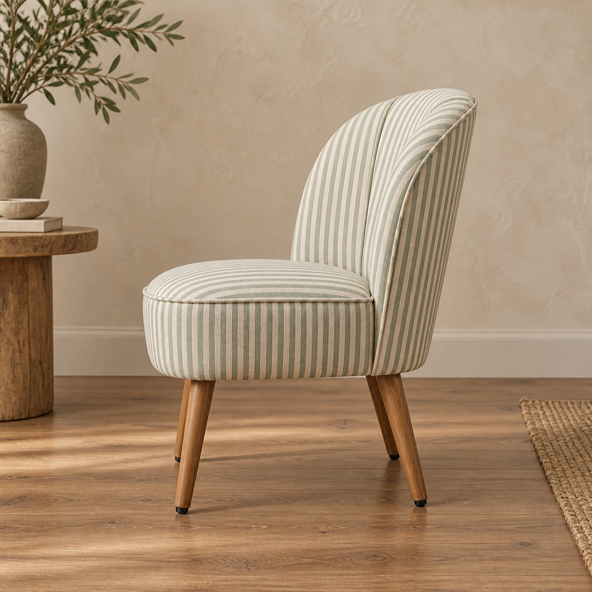 Sillón rayas verde madera de caucho — vista lateral