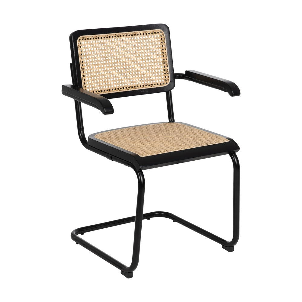 BLACK-NATURAL WOOD-RATTAN LIVING ROOM CHAIR 61.50 X 53 X 82.50 CM