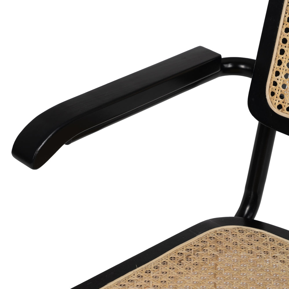 BLACK-NATURAL WOOD-RATTAN LIVING ROOM CHAIR 61.50 X 53 X 82.50 CM
