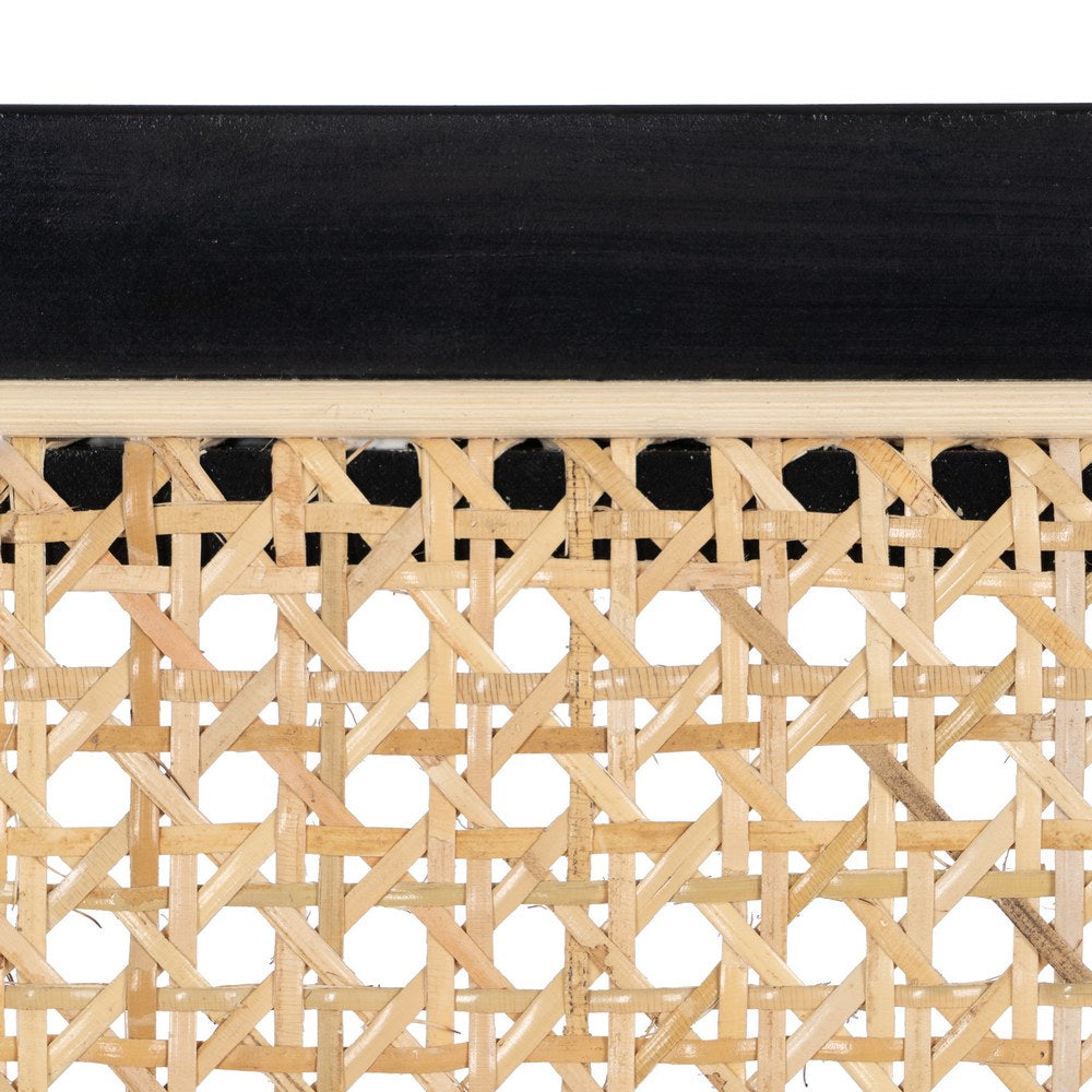 BLACK-NATURAL WOOD-RATTAN LIVING ROOM CHAIR 61.50 X 53 X 82.50 CM