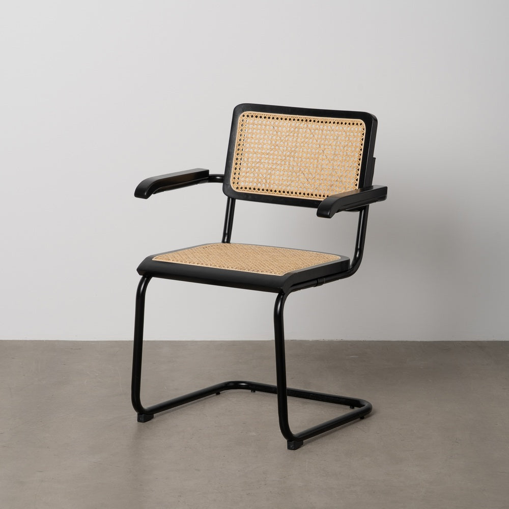 SILLA NEGRO-NATURAL MADERA-RATÁN SALÓN 61,50 X 53 X 82,50 CM