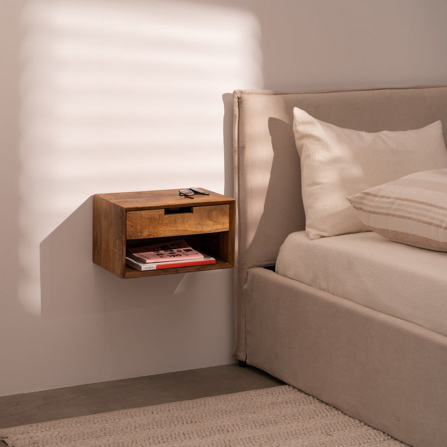 MESITA FLOTANTE MIEL MADERA DE MANGO 40 X 25 X 23 CM