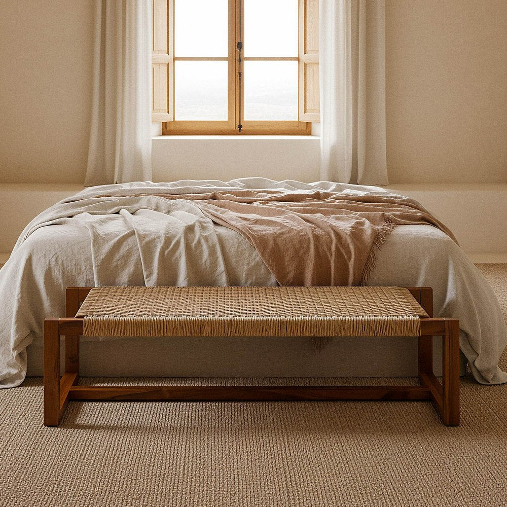 NATURAL TEAK WOOD BENCH FOR LIVING ROOM 138 X 49 X 36 CM
