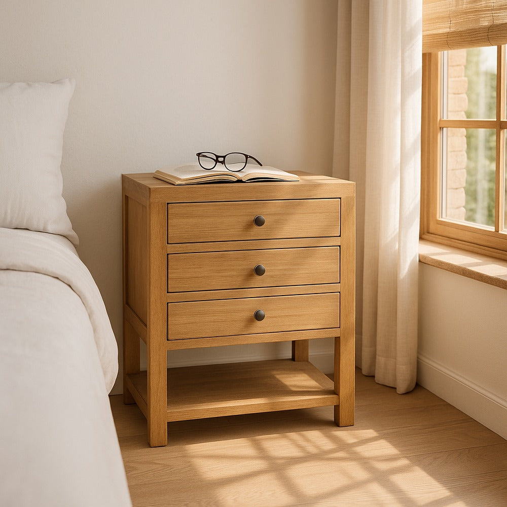 MESITA NATURAL MADERA MINDI DORMITORIO 60 X 35 X 65 CM
