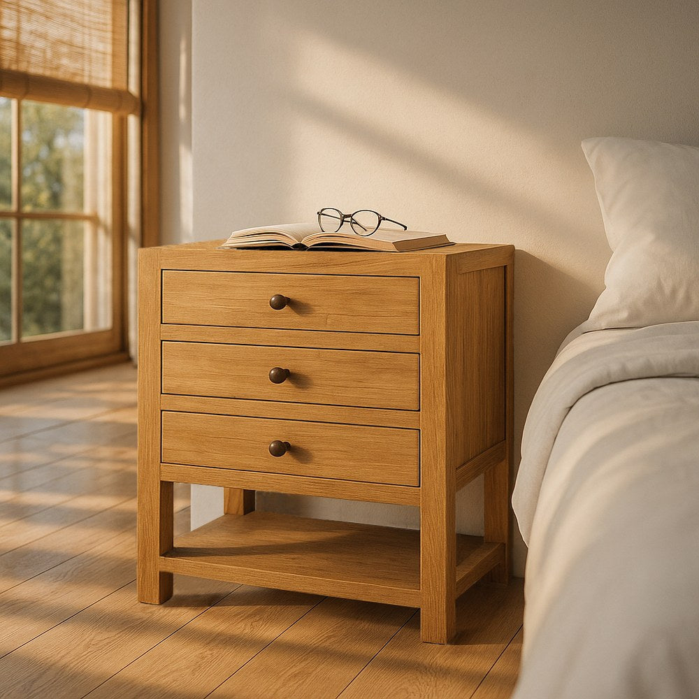 MESITA NATURAL MADERA MINDI DORMITORIO 60 X 35 X 65 CM