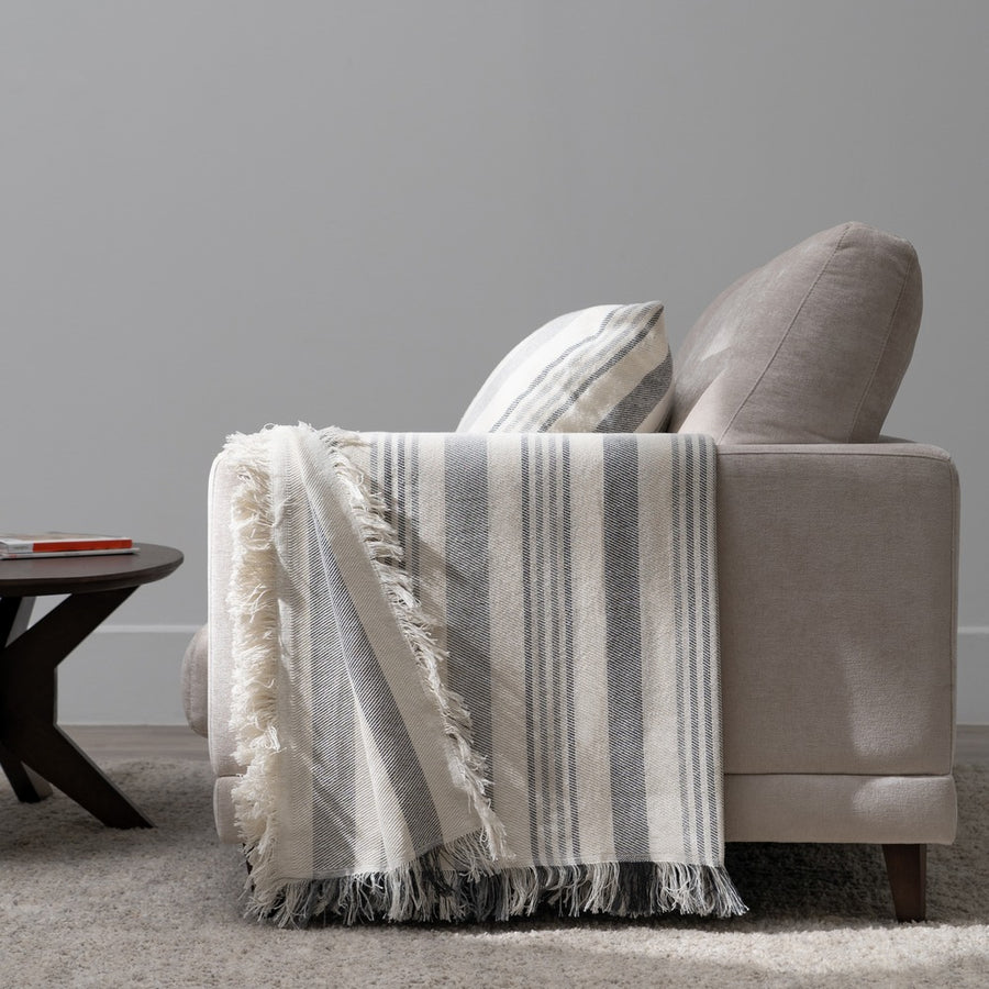 COLCHA RAYAS BEIGE-GRIS ALGODÓN 200 X 260 CM