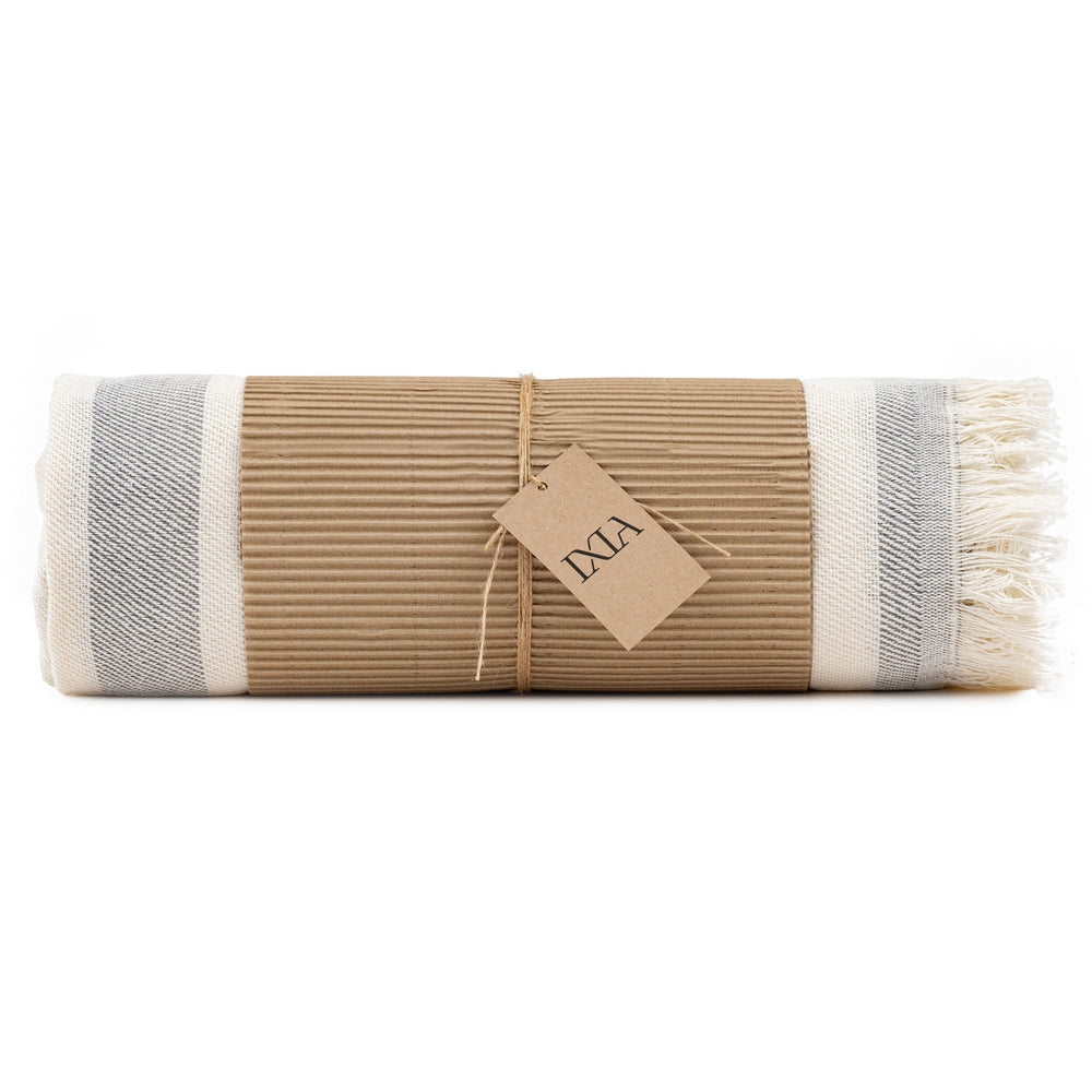 BEIGE-GREY STRIPED COTTON BEDSPREAD 200 X 260 CM