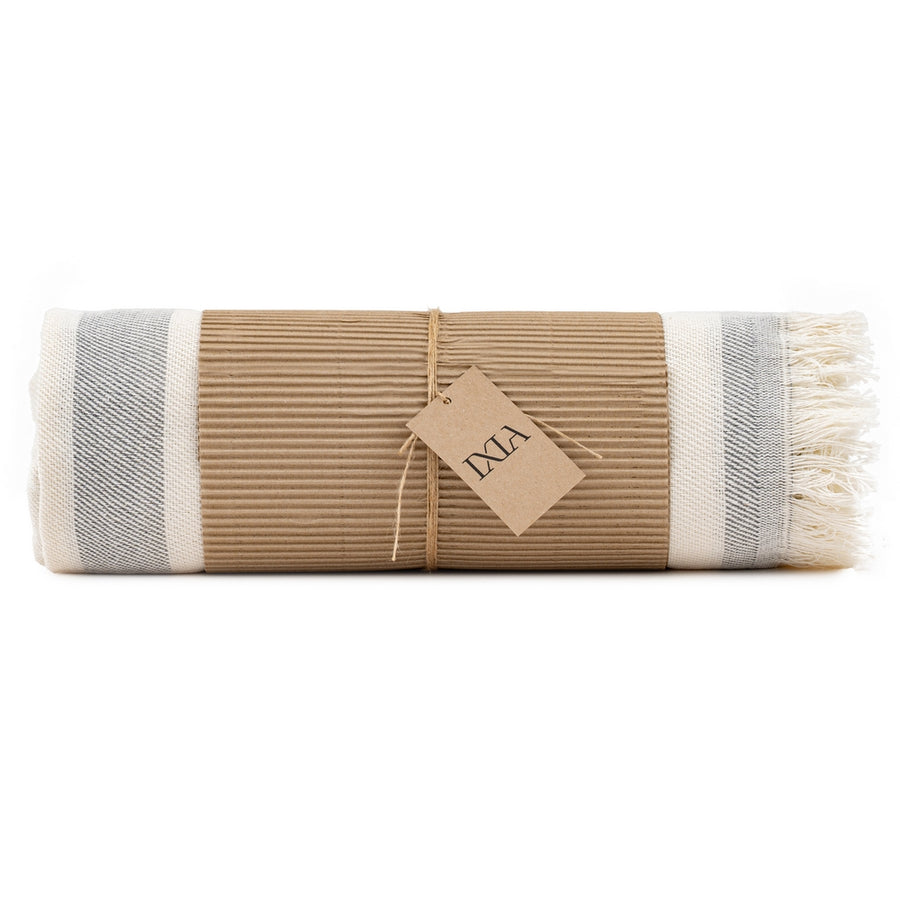 BEIGE-GREY STRIPED COTTON BEDSPREAD 280 X 260 CM