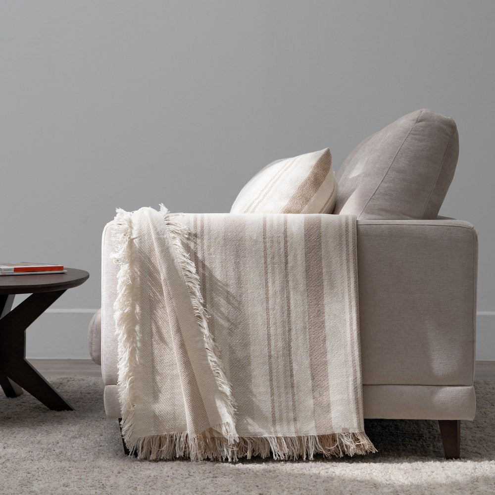 BEIGE-BROWN STRIPED COTTON BEDSPREAD 200 X 260 CM