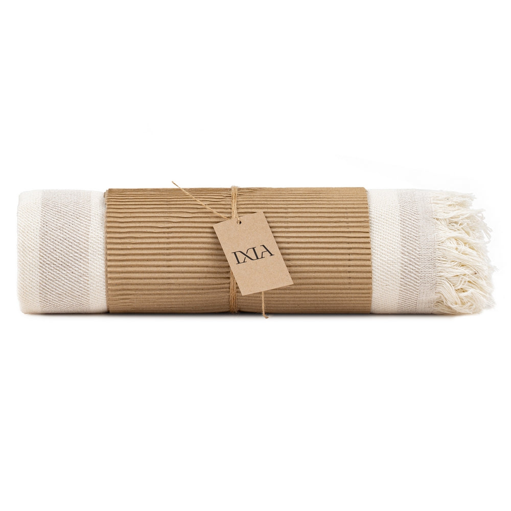 BEIGE-BROWN STRIPED COTTON BEDSPREAD 200 X 260 CM