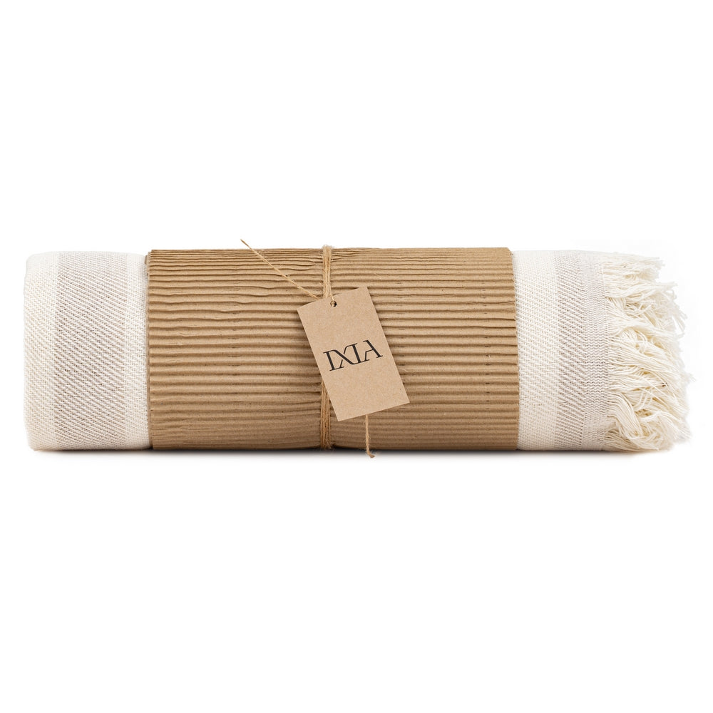 BEIGE-BROWN STRIPED COTTON BEDSPREAD 280 X 260 CM