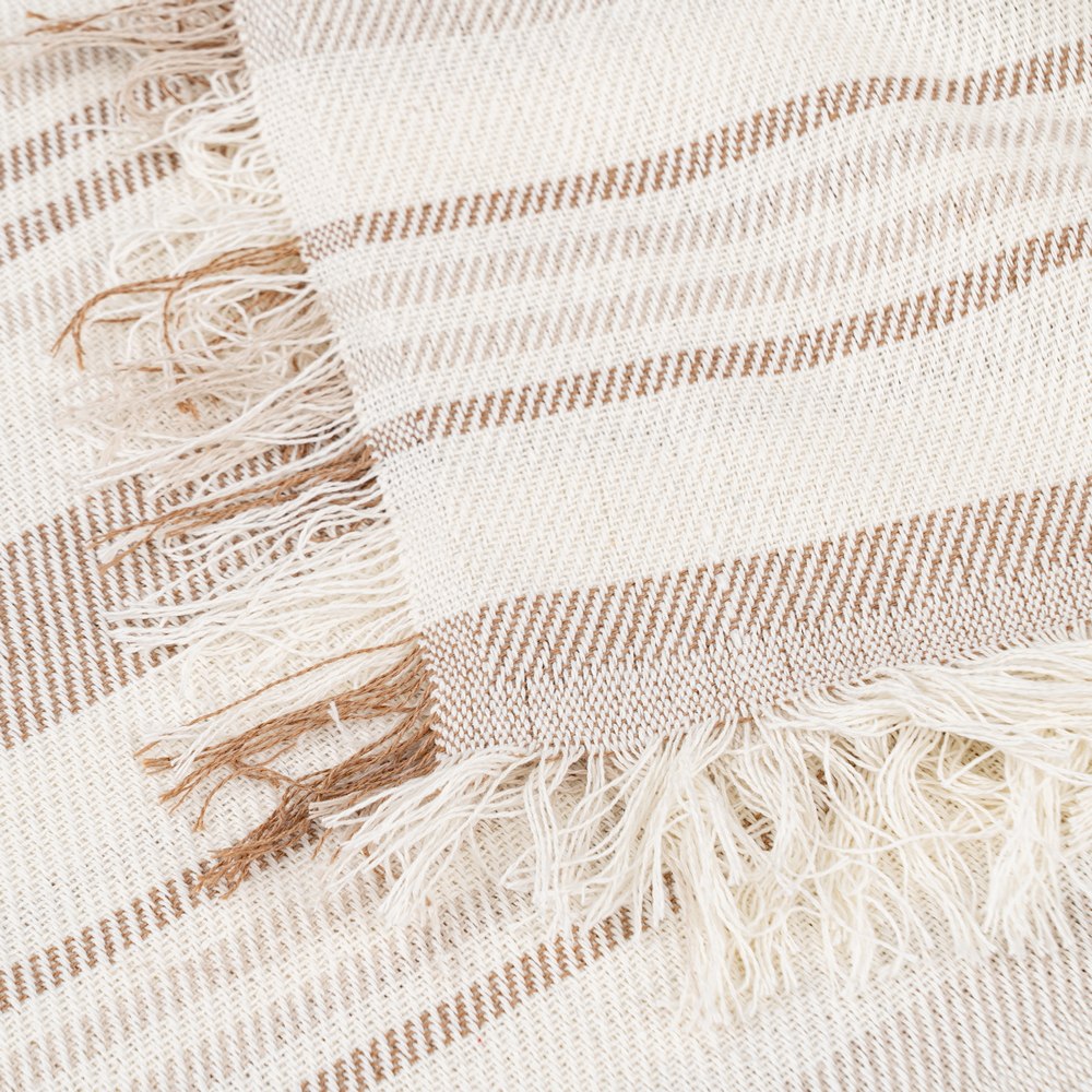 BEIGE-BROWN STRIPED COTTON BEDSPREAD 280 X 260 CM