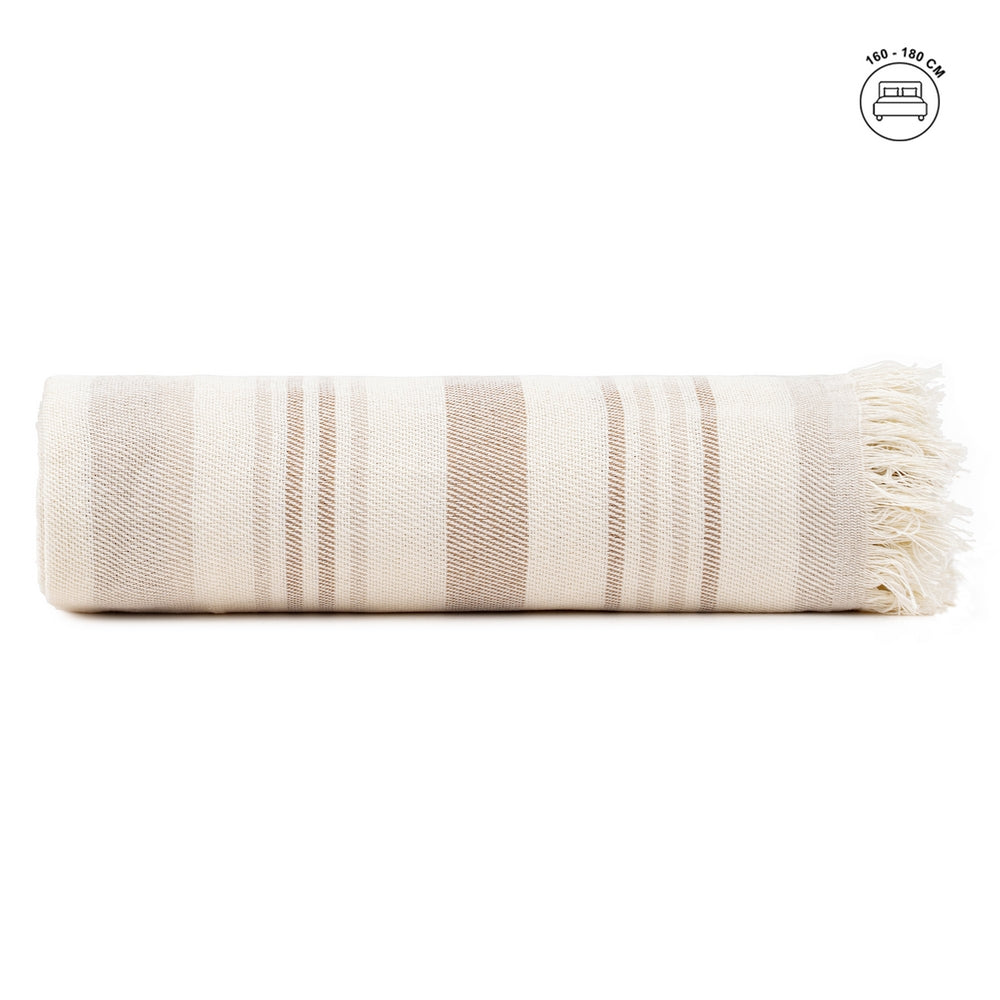 COLCHA RAYAS BEIGE-MARR�N ALGOD�N 280 X 260 CM