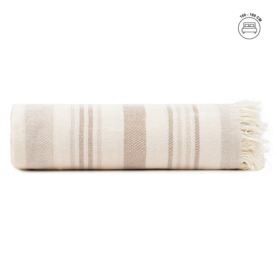 COLCHA RAYAS BEIGE-MARRÓN ALGODÓN 280 X 260 CM