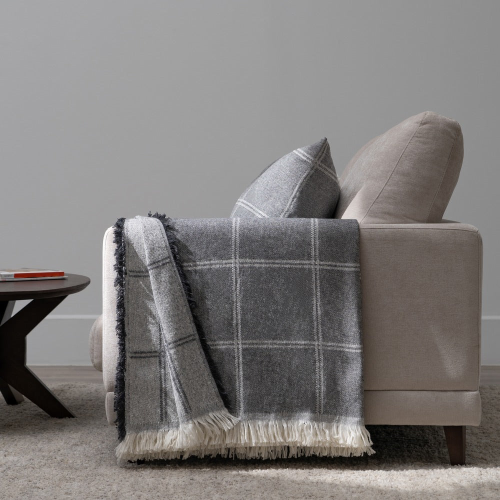 ANTHRACITE PLAID BEDSPREAD COTTON 280 X 260 CM