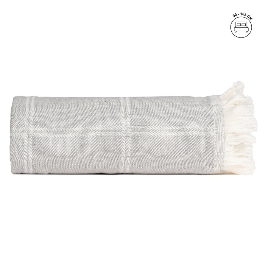 PEARL GREY CHECKED COTTON BEDSPREAD 200 X 260 CM