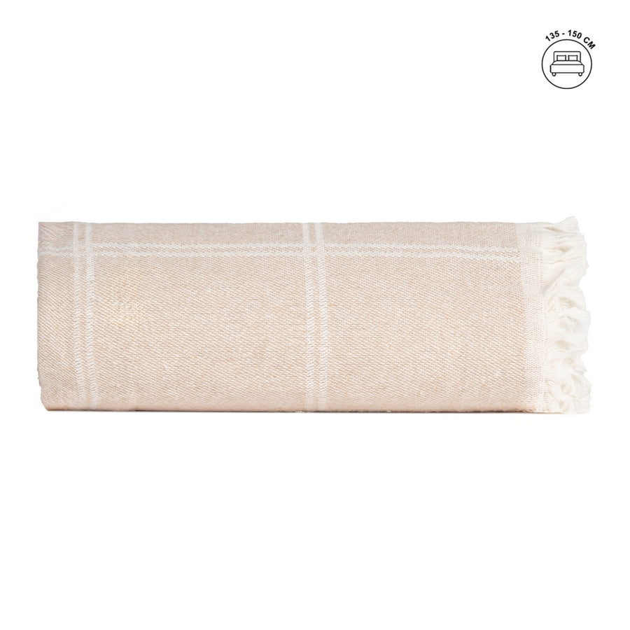 CAMEL PLAID COTTON BEDSPREAD 250 X 260 CM