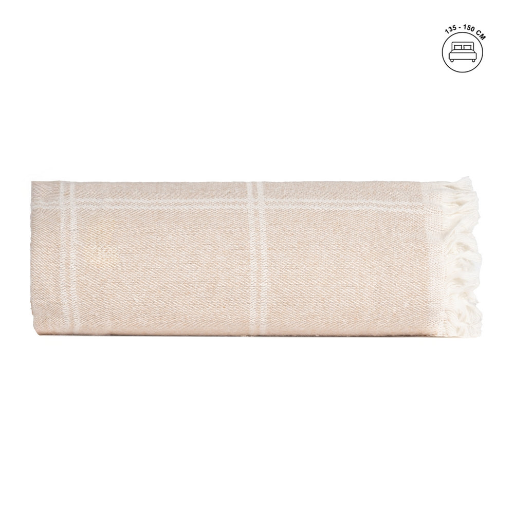 COLCHA CUADROS CAMEL ALGODÓN 250 X 260 CM