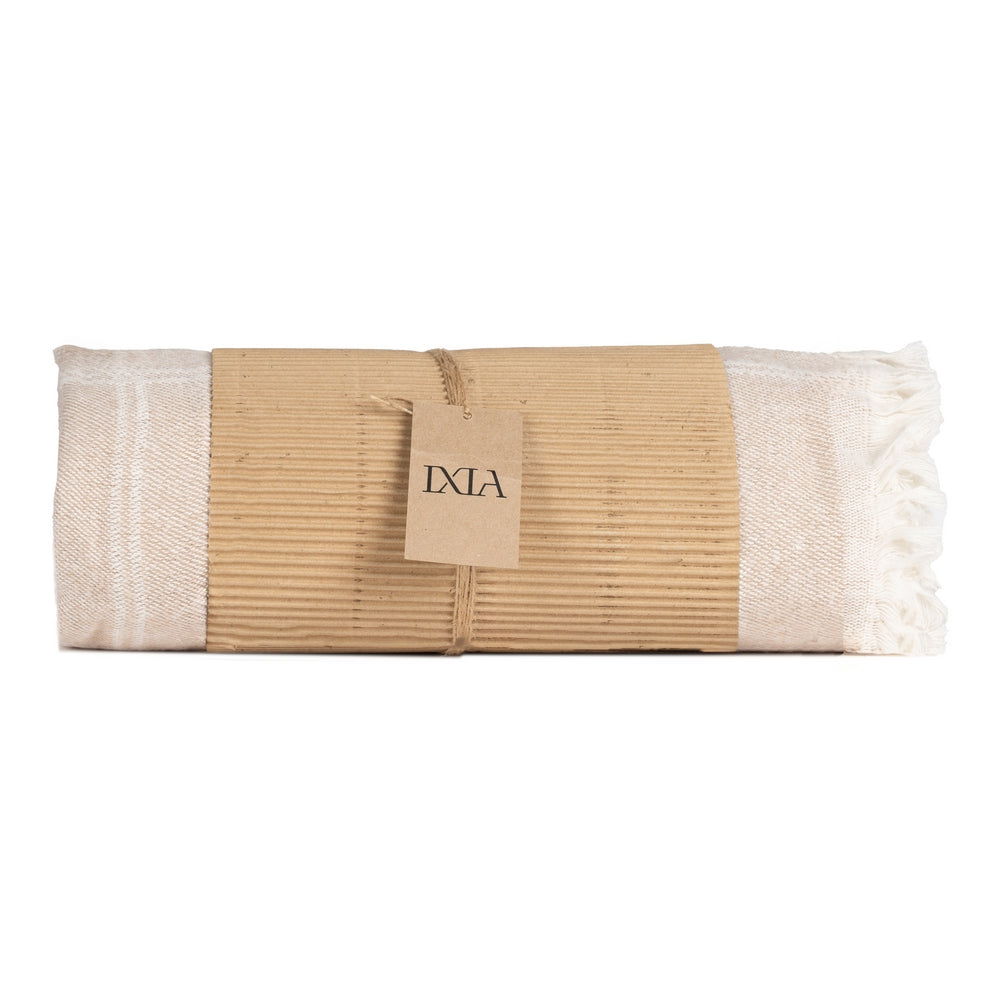 CAMEL PLAID COTTON BEDSPREAD 280 X 260 CM