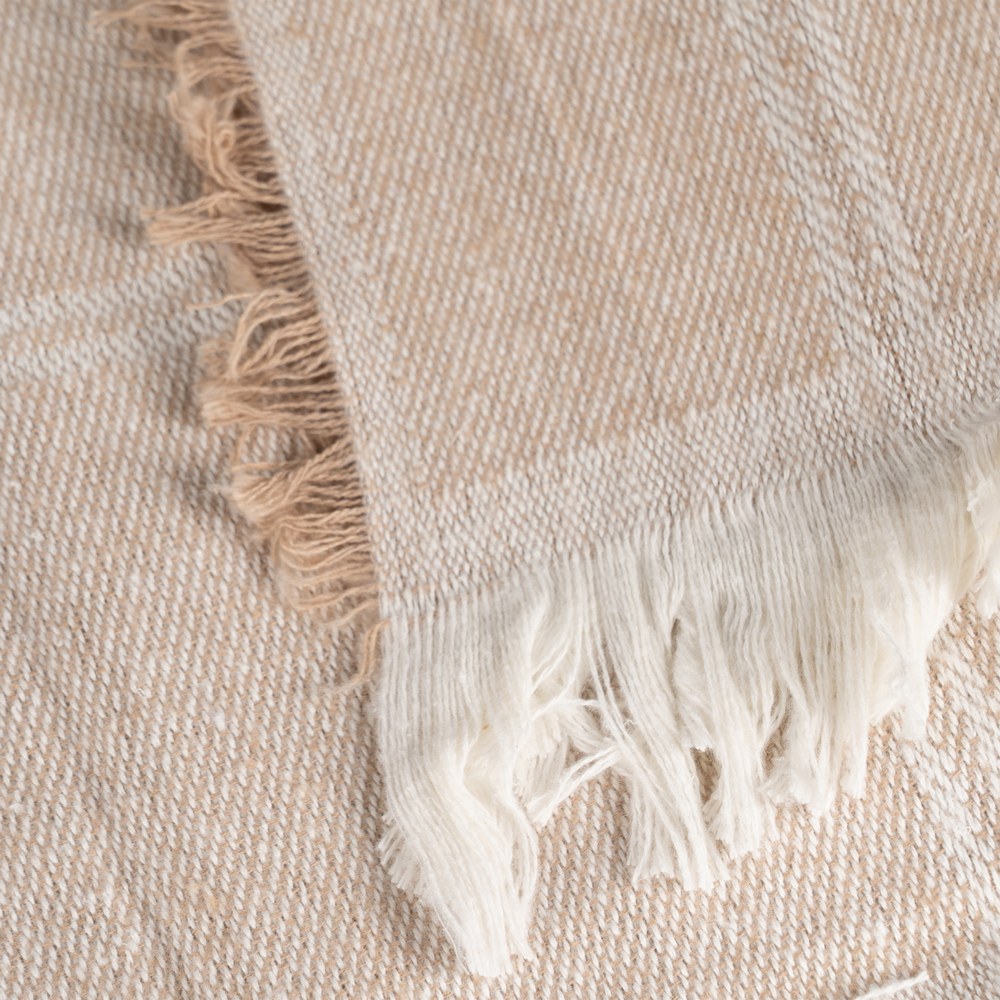 CAMEL PLAID COTTON BEDSPREAD 280 X 260 CM