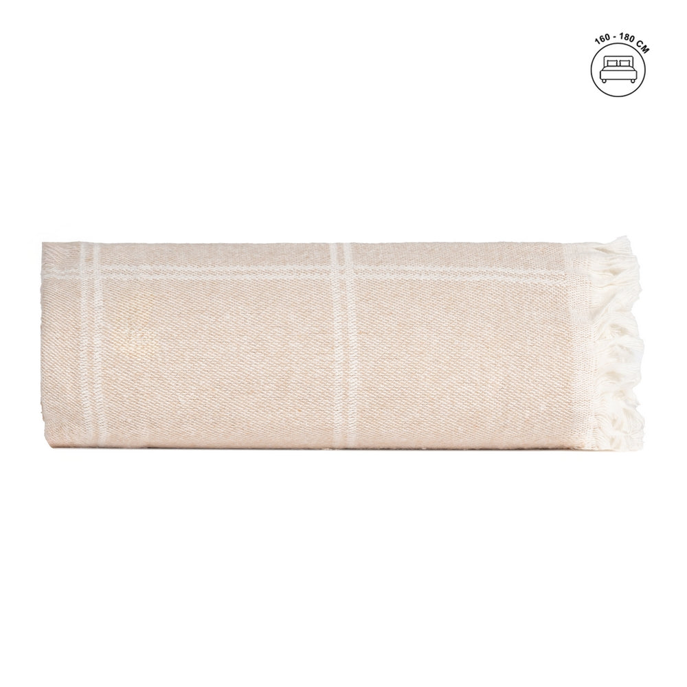 COLCHA CUADROS CAMEL ALGODÓN 280 X 260 CM