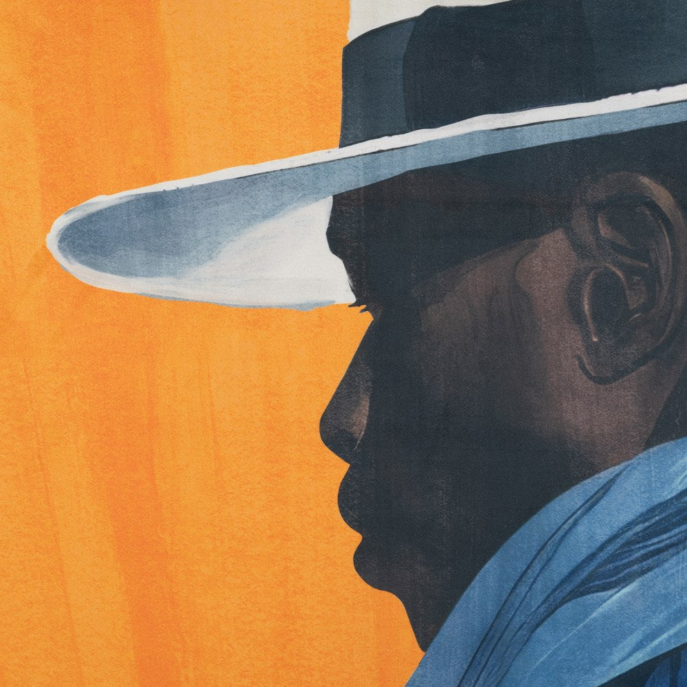 PRINTED PAINTING MAN IN WOVEN HAT 103 X 143 CM