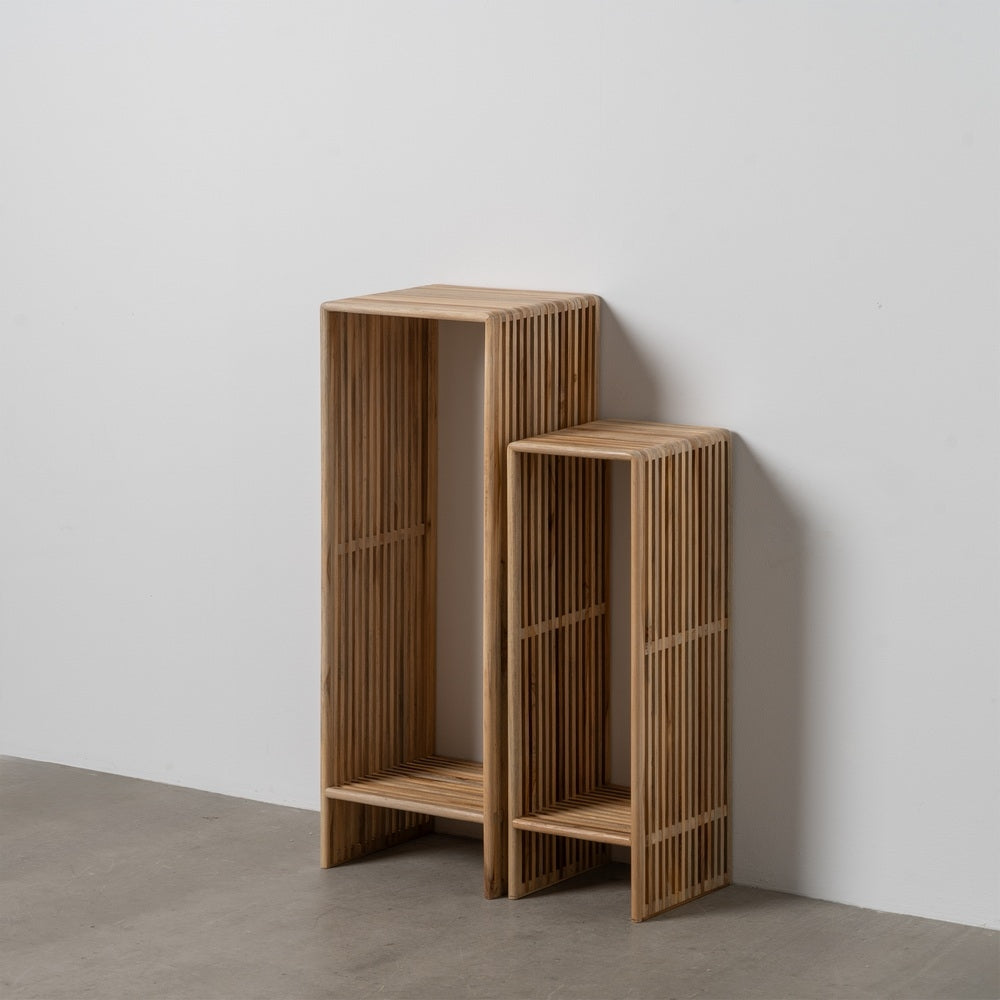 SET OF 2 NATURAL TEAK WOOD PEDESTALS LIVING ROOM 33 X 27 X 86 CM