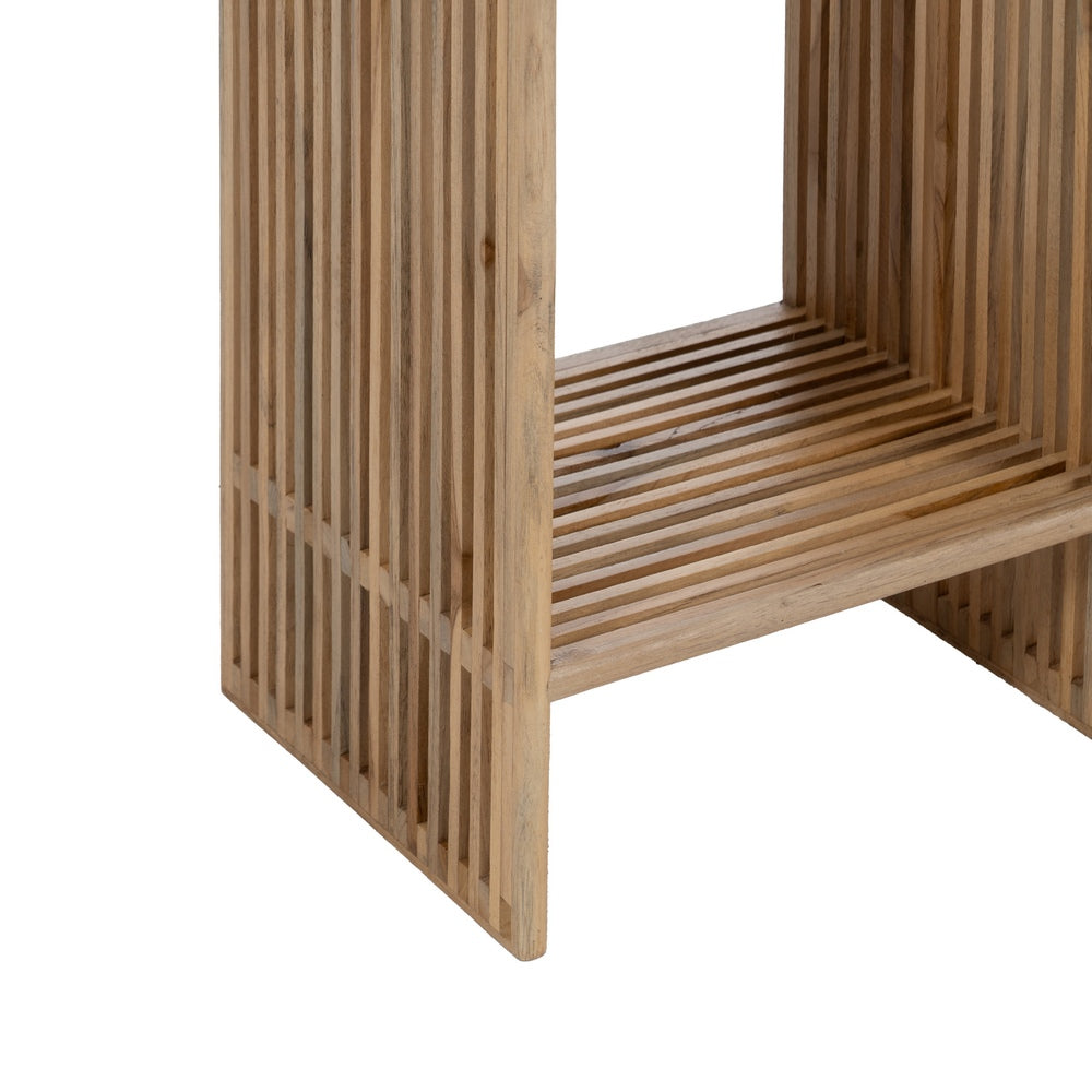 SET OF 2 NATURAL TEAK WOOD PEDESTALS LIVING ROOM 33 X 27 X 86 CM
