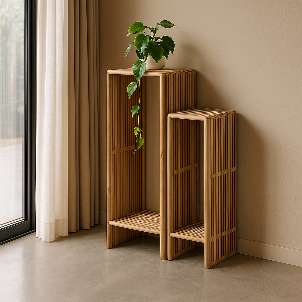 S/2 PEANA NATURAL MADERA DE TECA SALÓN 33 X 27 X 86 CM