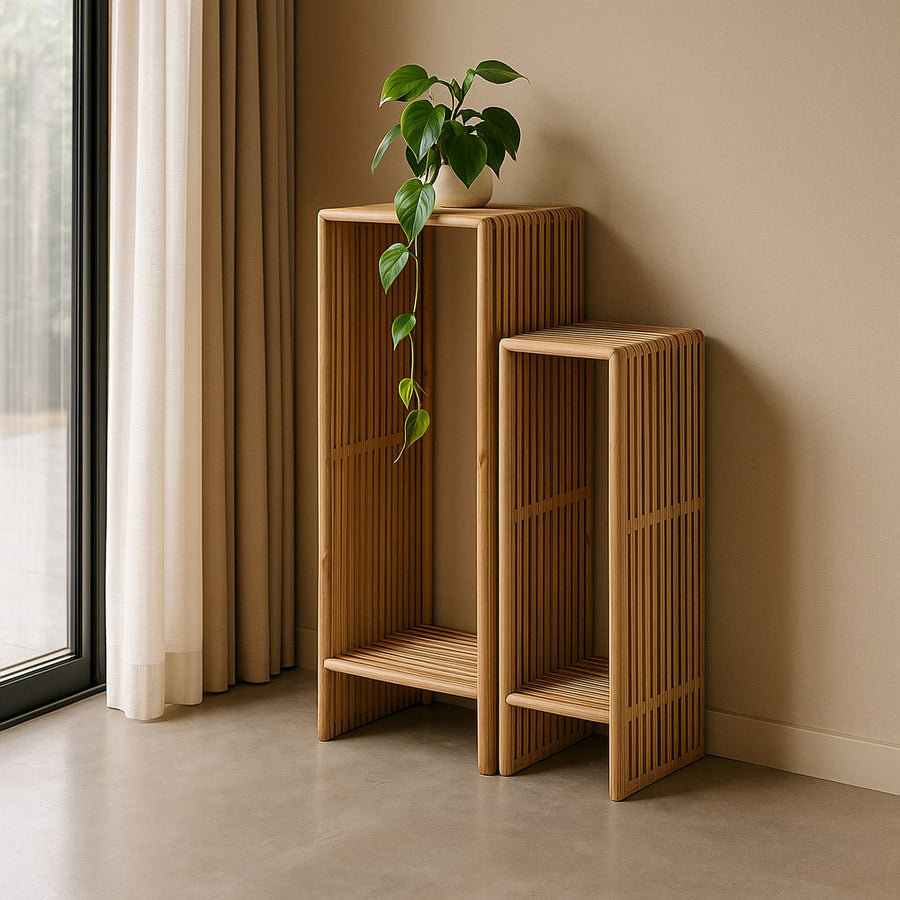 S/2 PEANA NATURAL MADERA DE TECA SALÓN 33 X 27 X 86 CM