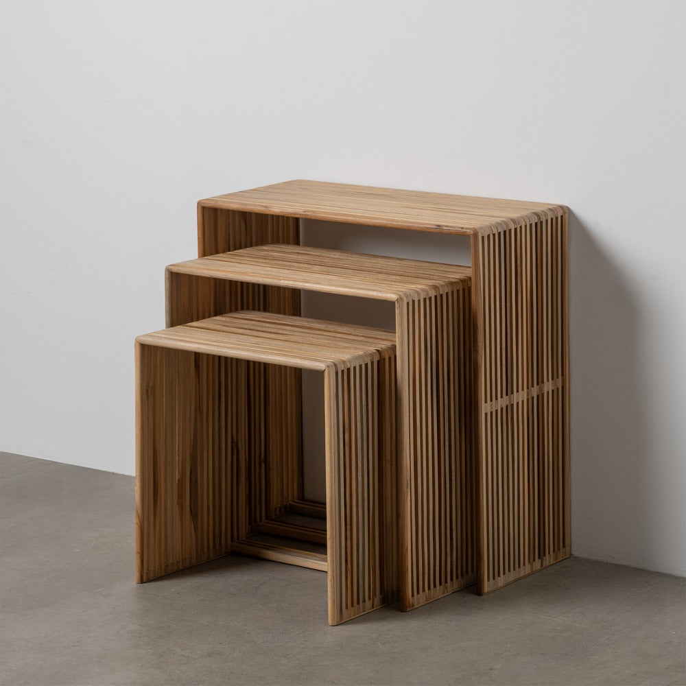 S/3 MESA AUXILIAR NATURAL MADERA DE TECA 65 X 30 X 66 CM