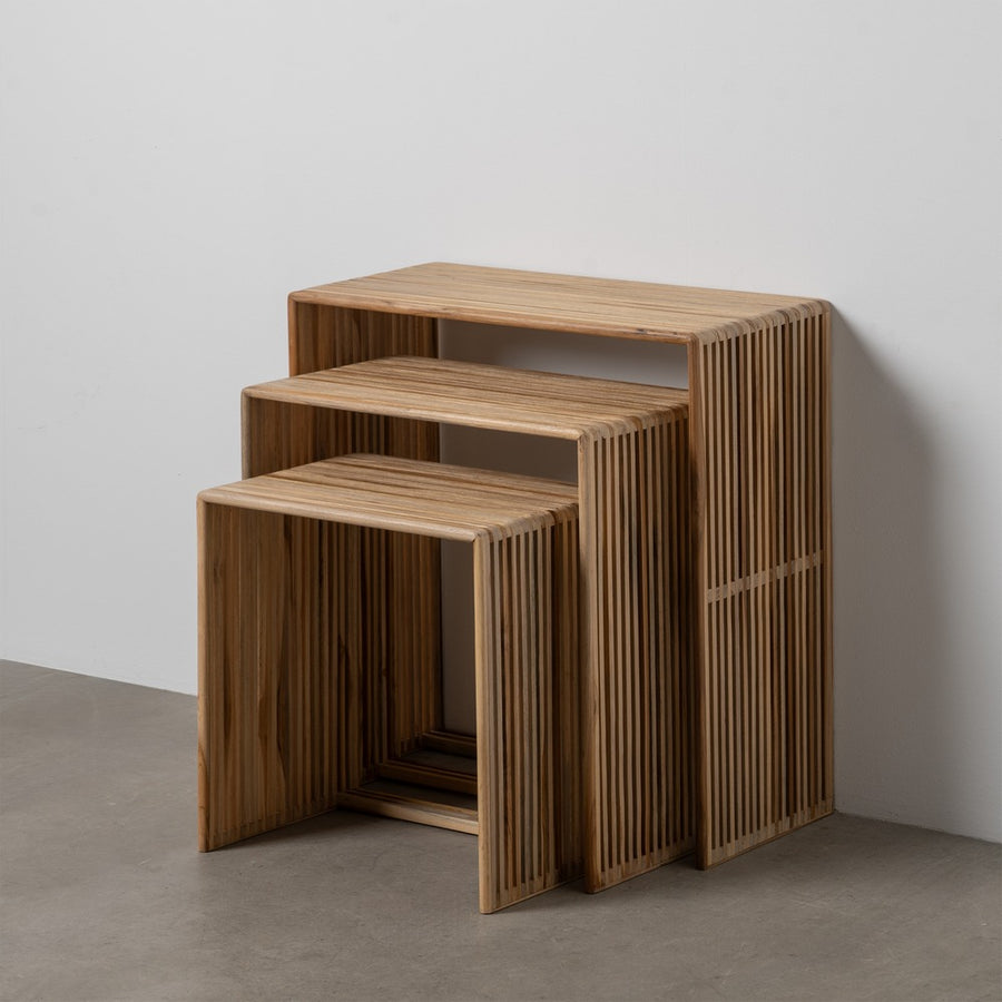 S/3 TEAK WOOD NATURAL SIDE TABLE 65 X 30 X 66 CM