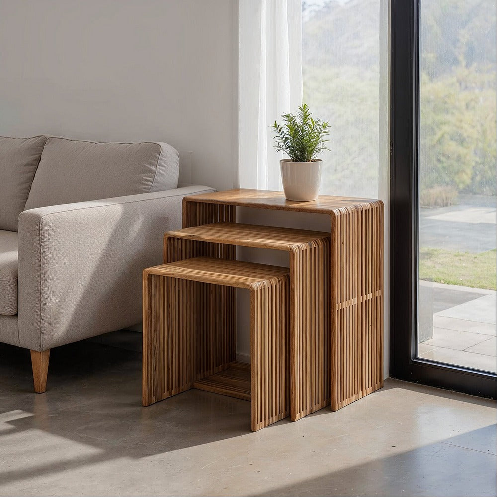 S/3 MESA AUXILIAR NATURAL MADERA DE TECA 65 X 30 X 66 CM