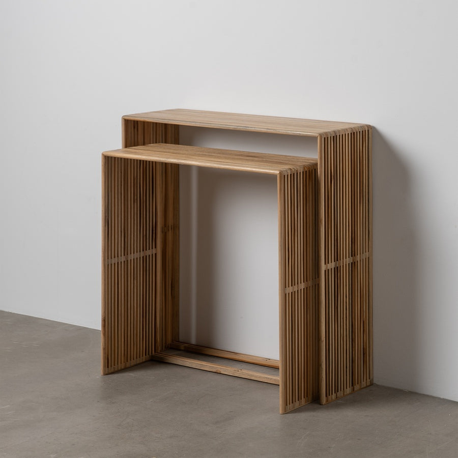 S/2 TEAK WOOD CONSOLE NATURAL 85 X 30 X 86 CM