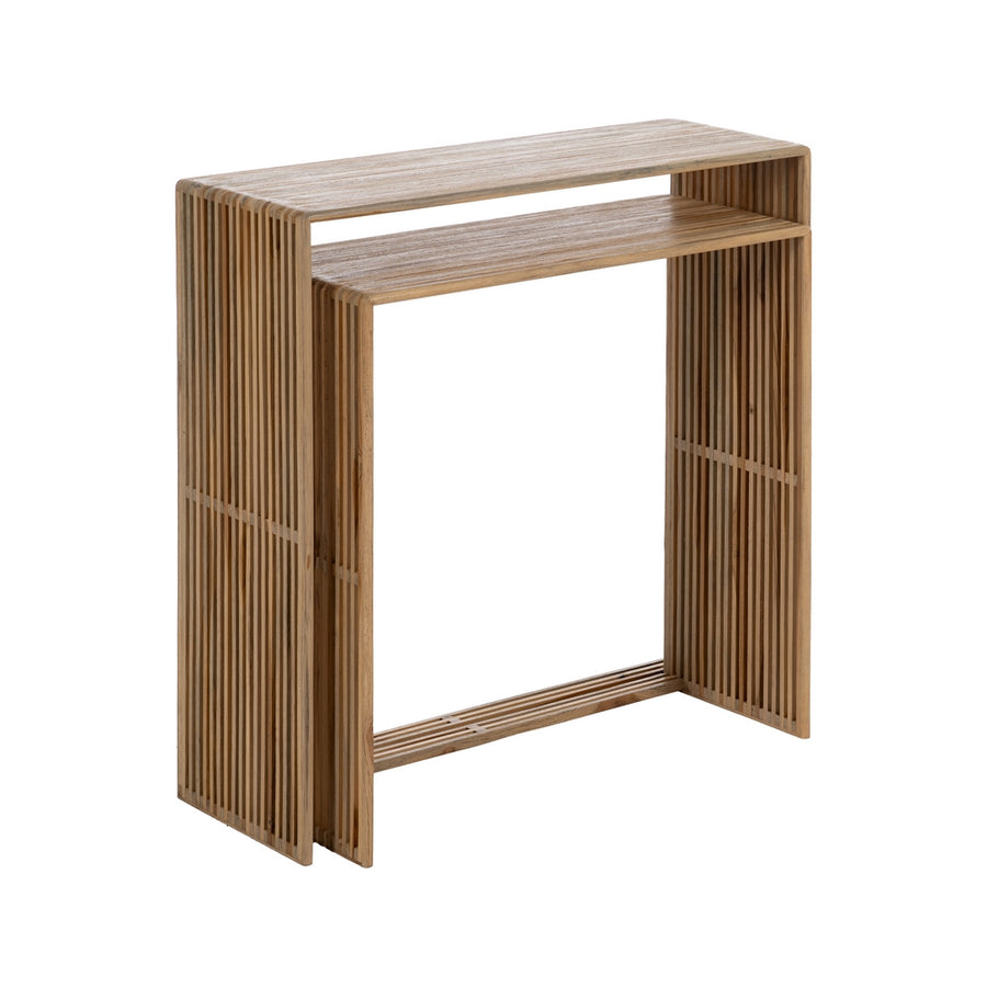 S/2 TEAK WOOD CONSOLE NATURAL 85 X 30 X 86 CM