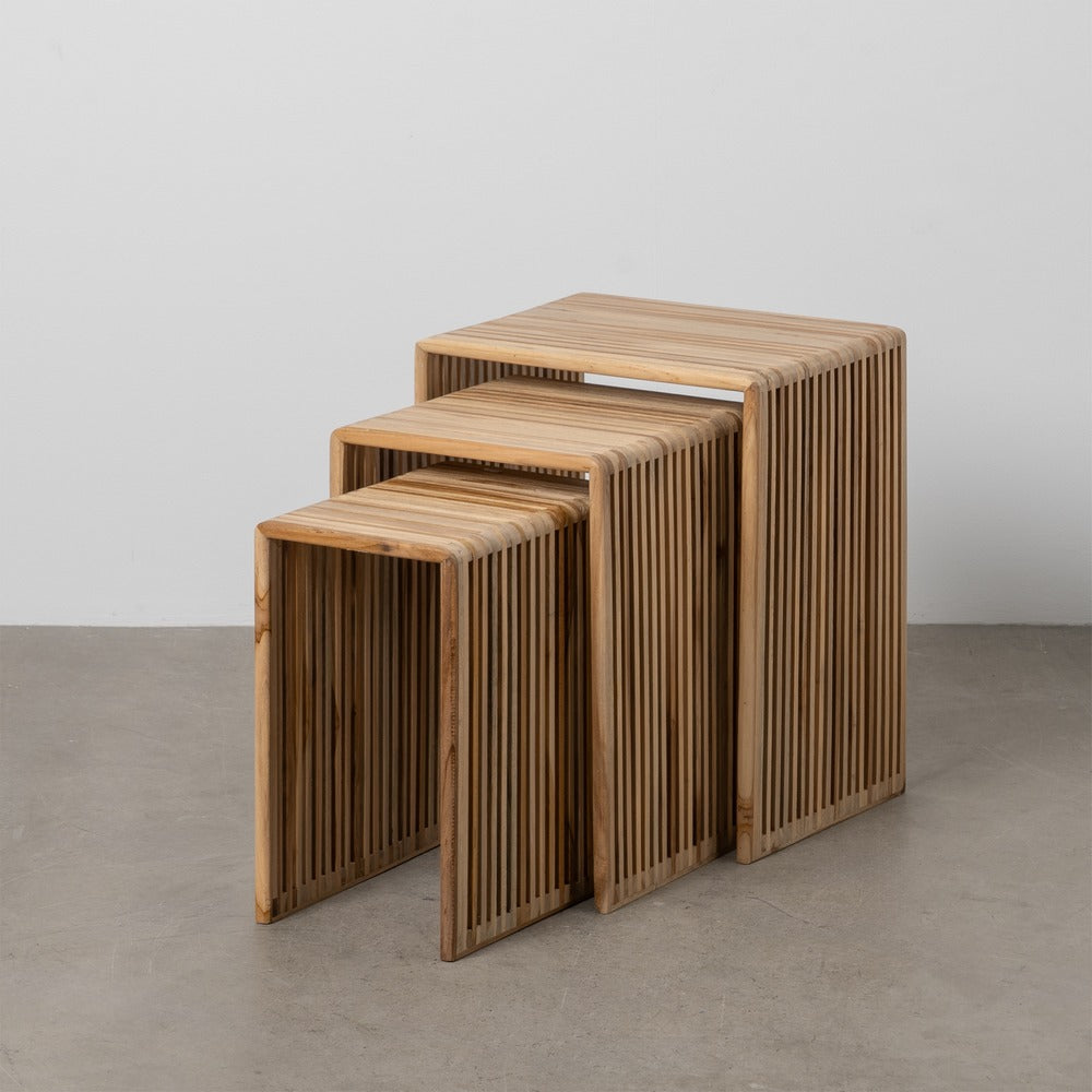S/3 MESA AUXILIAR NATURAL MADERA DE TECA 41 X 34 X 50 CM