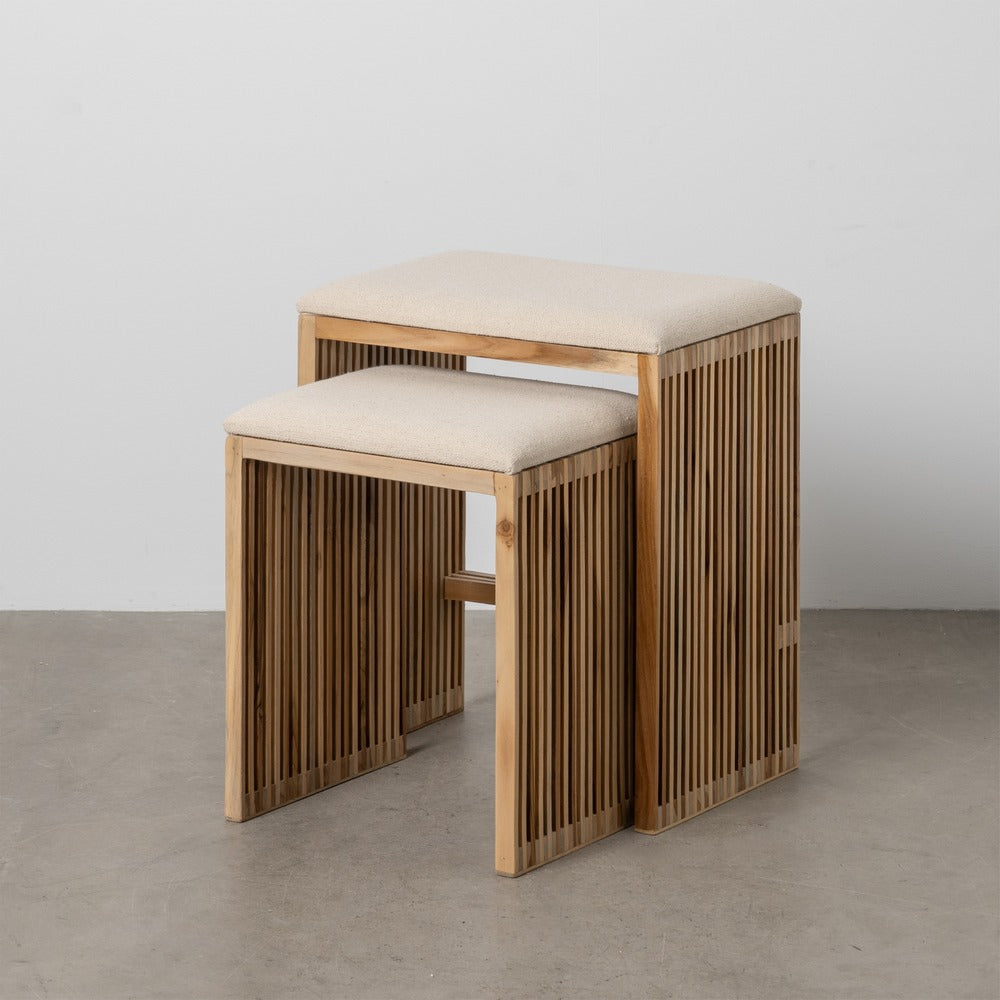 S/2 BANQUETA NATURAL MADERA DE TECA 50 X 34 X 60 CM