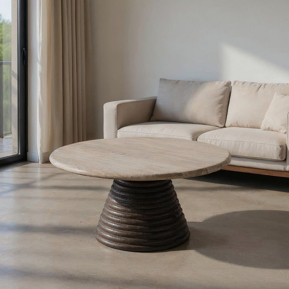 MESA CENTRO MÁRMOL/MADERA SALÓN 90 X 90 X 43 CM