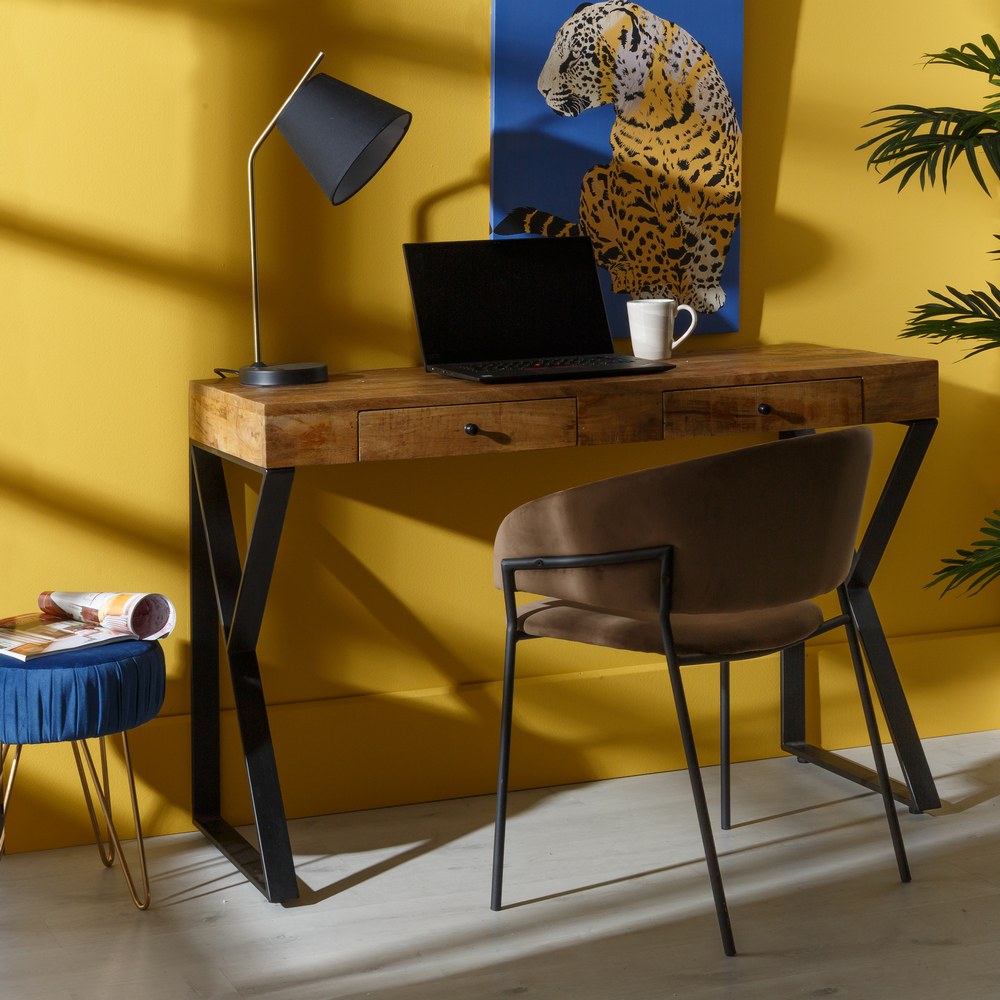 BROWN-BLACK WOOD-METAL DESK 120 X 50 X 77 CM