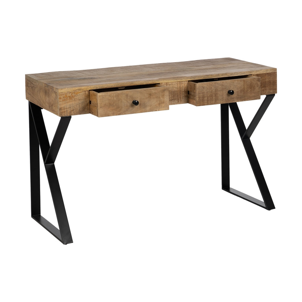 BROWN-BLACK WOOD-METAL DESK 120 X 50 X 77 CM